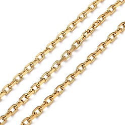 Golden Ion Plating(IP) 304 Stainless Steel Faceted Cable Chains, Soldered, with Spool, Golden, 3x2x0.5mm, about 32.81 Feet(10m)/Roll