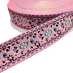 Pink 50 ярдов винтажной полиэстеровой жаккардовой ленты в этническом стиле для национальных костюмов и аксессуаров, розовые, 1-5/8 дюйм (40 мм)