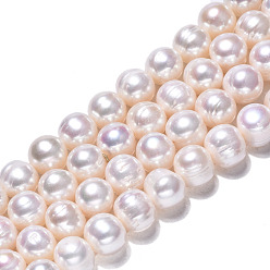 Seashell Color Natural Cultured Freshwater Pearl Beads Strands, Potato, Seashell Color, 9~9.5x10.5~12x9.5~10mm, Hole: 0.8mm, about 40~44pcs/strand, 14.57~14.96 inch(37~38cm)