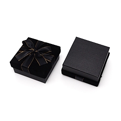Черный Ящики для ворса, с лентой-бантом и велетом, ювелирный дисплей свадебная упаковка ящик для хранения организатор, квадратный, чёрные, 10x10x4.9 см, Внутренние размеры: 93x93 mm