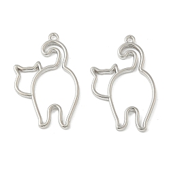 Platinum Alloy Open Back Bezel Pendants, Cat Shape, For DIY UV Resin, Epoxy Resin, Pressed Flower Jewelry, Rack Plating, Platinum, 27.5x18x2mm, Hole: 1.2mm