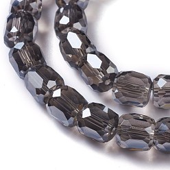 Gray Electroplate Glass Beads, Pearl Luster Plated, Faceted Barrel, Gray, 10x10mm, Hole: 1mm