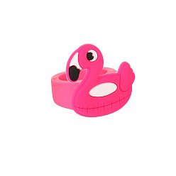 Flamingo Shape Детские кольца из ПВХ и ТПР ко Дню защиты детей, широкая полоса кольца, ярко-розовый, форма фламинго, 13~19