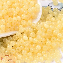 Gold 6/0 Imitation Jade Glass Seed Beads, Luster, Dyed, Round, Gold, 4x3mm, Hole: 1.2mm, about 7500pcs/pound