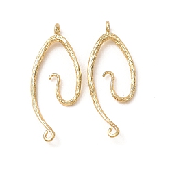 Chapado en Oro Real de 14K Dijes de conexión de latón texturizado, enlaces de ondas en espiral, real 14 k chapado en oro, 27x10.5x3 mm, agujero: 1.2 mm y 1 mm