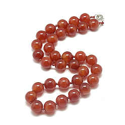 Carnelian Natural Carnelian Beaded Necklaces, with Alloy Lobster Clasps, Round, Dyed, 18.1 inch~18.5  inch(46~47cm), round: 11.5~12mm