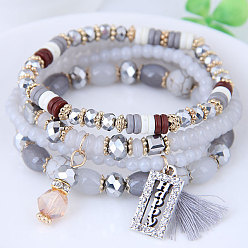 gray Bohemian Ethnic Style Crystal Beaded Bracelet - Vintage, Multi-layer, Boho Chic.
