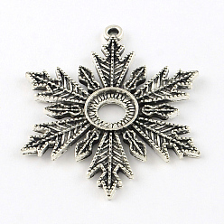 Antique Silver Snowflake Tibetan Style Alloy Pendant Cabochon Open Back Settings, Lead Free & Cadmium Free, Antique Silver, Tray: 10.5mm, 46x37.5x2.5mm, Hole: 2.5mm, about 85pcs/500g