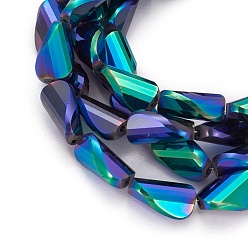 Dark Turquoise Electroplate Glass Beads Strands, Full Plated, Faceted, Twisted Teardrop, Dark Turquoise, 13.5x8x5.5mm, Hole: 1mm, about 50pcs/strand, 26.38 inch(67cm)