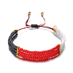Red Glass Seed Beaded Multi-Strand Bracelets, Braided Adjustable Bracelet, Red, Inner Diameter: 6-1/4~11 inch(16~28cm)