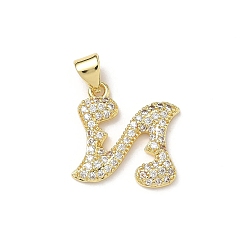 Letter N Латунные микро проложить кубического циркония подвески, стойки покрытие, буквы, без свинца и без кадмия, долговечный, реальный 18 k позолоченный, Письмо N, 17x16.5x2.5 мм, отверстие : 3.9x3.3 мм