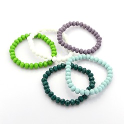 Mixed Color Faceted Opaque Solid Color Crystal Glass Rondelle Beads Stretch Bracelets, Mixed Color, 68mm