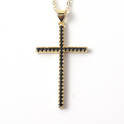 02 Vintage Religious Gold Plated CZ Cross Pendant for Women - Creative Colorful Diamond Fashion Necklace