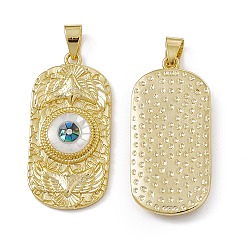 White Natural Shell Pendants, Oval Charms with Evil Eye, Dyed, with Rack Plating Golden Tone Brass Findings, Long-Lasting Plated, White, 36x17x4mm, Hole: 6x4mm