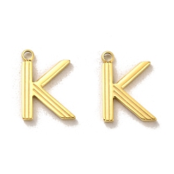Real 14K Gold Plated 304 Stainless Steel Pendants, Letter K Charms, Real 14K Gold Plated, 16.5x12x1.5mm, Hole: 1.6mm