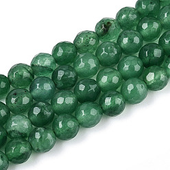 Морско-зеленый Окрашенные природные белый нефрит бисер пряди, круглые, граненые, цвета морской волны, 5.5~6.2 мм, отверстие : 1 мм, около 65~66 шт / нитка, 14.76~15.16'' (37.5~38.5 см)