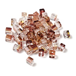 Camel Two Tone Transparent Glass Beads, Cube, Camel, 6x6x7mm, Hole: 1.4mm, about 500pcs/bag