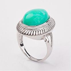 Amazonite Natural Amazonite Finger Rings, with Brass Ring Finding, Platinum, Oval, Size 8, 18mm