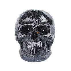 Obsidian Resin Skull Display Decoration, with Natural Obsidian Chips inside Statues for Home Office Decorations, 73x100x75mm