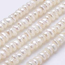 Beige Natural Cultured Freshwater Pearl Beads Strands, Flat Round, Beige, 3~3.2x4.5~5x5~5.5mm, Hole: 0.5mm, about 116pcs/strand, 13.6 inch