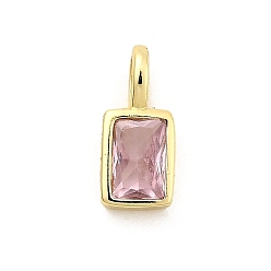 Pink Прямоугольник латуни микро проложит кубических прелести диоксида циркония, стойки покрытие, долговечный, без кадмия и без свинца, золотые, розовые, 12x5.5x4 мм, отверстие : 3.5x2 мм