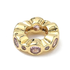 лаванда Латунные микро проложить Цирконий Европейский бисером, бусины с большим отверстием, плоско-круглые, стойки покрытие, долговечный, без кадмия и без свинца, реальный 18 k позолоченный, лаванда, 10x3 мм, отверстие : 4.8 мм