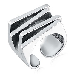 Antique Silver 925 Sterling Silver Multi Layered Rectangle Open Cuff Ring, Chunky Wide Ring for Women, Antique Silver, US Size 6 1/2(16.9mm)