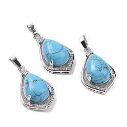 Synthetic Turquoise Synthetic Turquoise Pendants, Teardrop Charms, with Platinum Tone Rack Plating Brass Findings, 32x19x10mm, Hole: 8x5mm