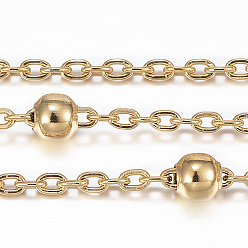 Золотой 3.28 ионное покрытие ножек (IP) 304 цепи из нержавеющей стали, спутниковые сети, со стальными бусинами, пайки, Плоско-овальные, золотые, 2.5x2x0.5 мм