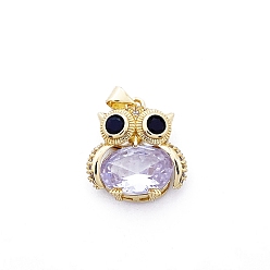 Прозрачный Латунные микро проложить кубического циркония подвески, сова прелести, прозрачные, 22x19x7 мм, отверстие : 4 мм