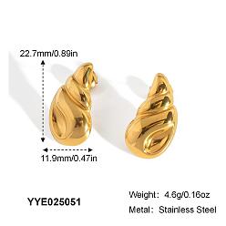 Золотой Модные серьги-гвоздики из нержавеющей стали, раковина, золотые, 22.7x11.9 мм