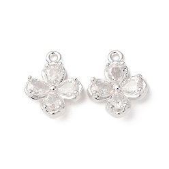 Посеребрённый Латунные подвески из прозрачного кубического циркония, цветок, 925 серебро покрытием, 12.5x10.5x3.5 мм, отверстие : 1 мм