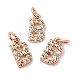Real Rose Gold Plated Brass Micro Pave Grade AAA Cubic Zirconia Charms, Letter B, Cadmium Free & Nickel Free & Lead Free, Real Rose Gold Plated, 9x5x1.5mm, Hole: 2mm