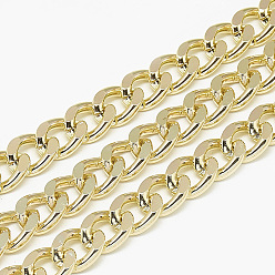 Gold Unwelded, Faceted Aluminum Curb Chains, Diamond Cut Chains, Gold, 11x8.5x2.2mm