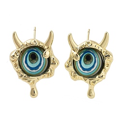 Голубой Серьги-гвоздики из латуни с покрытием в виде стойки, со стеклом, без кадмия и без свинца, долговечный, реальный 18 k позолоченный, голубой, 27.5x20 мм