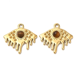 Tiger Eye Ion Plating(IP) 316 Stainless Steel Melting Eye Pendant Rhinestone Settings, with Natural Tiger Eye, Real 24K Gold Plated, Fit for 1mm Rhinestone, 19x20x4mm, Hole: 1.6mm