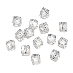 White Transparent Acrylic Beads, Faceted Cube, White, 8x8x8mm, Hole: 1.5mm, 50pcs/bag