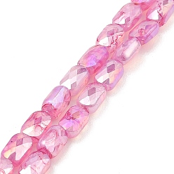 Hot Pink Imitation Jade Glass Beads Strands, AB Color Plated, Faceted, Rectangle, Hot Pink, 7x4.5x3mm, Hole: 1mm, about 70pcs/strand, 19.21''(48.8cm)