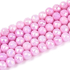 Бледно-Розовый Антикоррозийные гальванические стеклянные бусины, имитация драгоценных камней, круглые, с покрытием AB цвета, граненые, два тона, розовый жемчуг, 5.6~6 мм, отверстие : 1 мм, около 69~71 шт / нитка, 14.96~15.35'' (38~39 см)