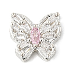 Бледно-Розовый Латунные микро проложить кубического циркония бусы, бабочка, без свинца и без кадмия, долговечный, розовый жемчуг, 14.5x15.5x5.5 мм, отверстие : 1.2 мм