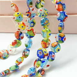 Colorful Millefiori Glass Flat Round Bead Strands, Colorful, 10x3~4mm, Hole: 1mm, about 38pcs/strand, 14 inch