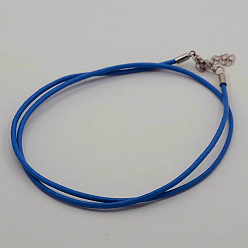 Blue Leather Cord Necklace Making, with Brass Lobster Claw Clasps and Brass Tail Chains, Blue, 18~18.5 inch