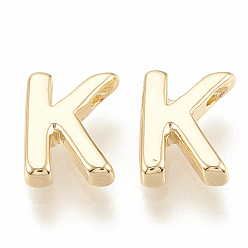 Letter K Brass Charms, Real 18K Gold Plated, Letter.K, 7~8.5x4~7.5x2mm, Hole: 1mm