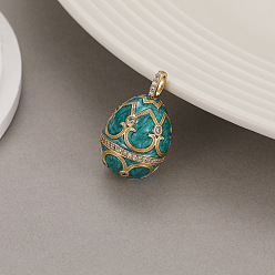 Teal Alloy Enamel Pendant, Easter Egg Charms, Teal, 25.8x15.6mm