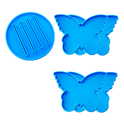 Deep Sky Blue Butterfly Cup Mat & Holder Silicone Molds, Resin Casting Coaster Molds, for UV Resin, Epoxy Resin Craft Making, Deep Sky Blue, 120~140x140~175x10mm, 5pcs/set