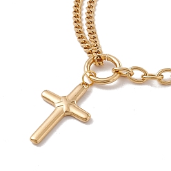 Golden Cross Pendant Necklace for Women, Vacuum Plating 304 Stainless Steel Chain Necklace, Golden, 16.93 inch(43cm)