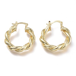 Real 18K Gold Plated Brass Hoop Earrings, with 304 Stainless Steel Pins, Twisted Ring Shape, Real 18K Gold Plated, 31x27x5mm, Pin: 0.7x2mm