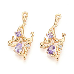 лаванда Латунные микро проложить кубического циркония подвески, бабочка, реальный 18 k позолоченный, лаванда, 28.5x14.5x4.5 мм, отверстие : 1.6 мм
