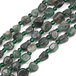 Cuarzo Verde Perlas de cuarzo verde natural hebras, pepitas, Grado A, 6~10x6~8.5x3.5~5.5 mm, agujero: 0.8 mm, sobre 43~49 unidades / cadena, 15.75'' (40 cm)