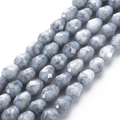 Gris Clair Cuisson opaque de perles de verre peintes, pierres d'imitation, facette, larme, gris clair, 7.5x6mm, Trou: 1.2mm, Environ 53~54 pcs/chapelet, 15.75 pouces ~ 15.94 pouces (40~40.5 cm)